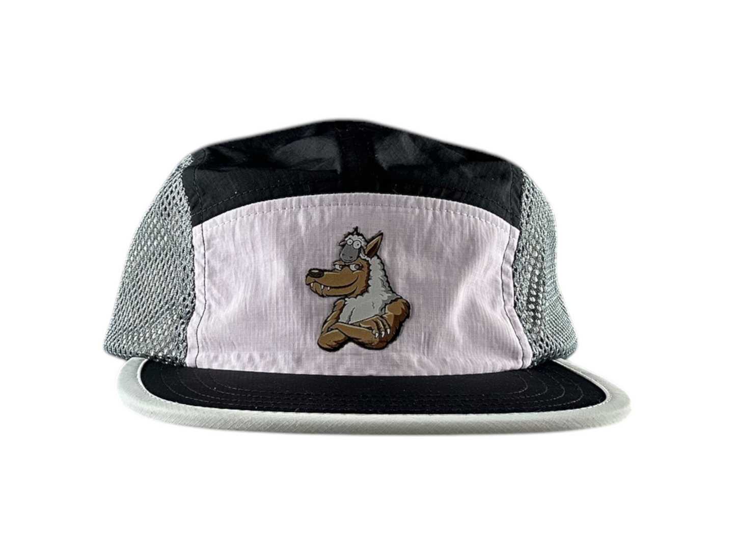 Water Repellent 5 Panel Nylon Mesh Camper Hat - Black/Pink