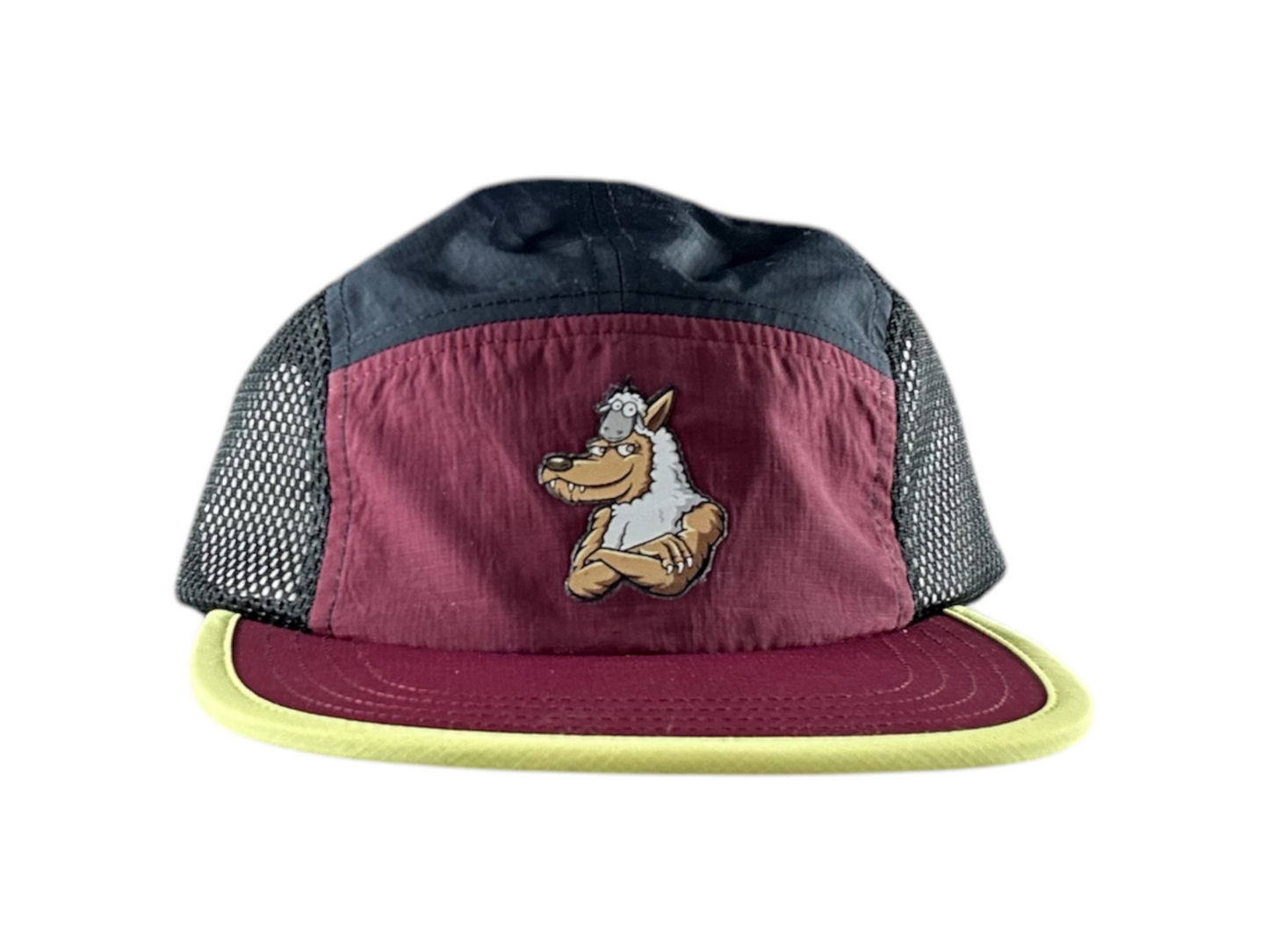Water Repellent 5 Panel Nylon Mesh Camper Hat - Wine