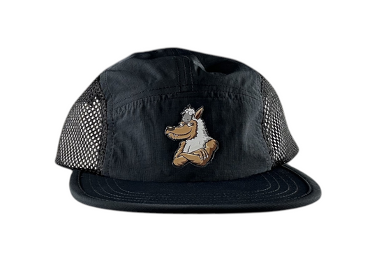 Water Repellent 5 Panel Nylon Mesh Camper Hat - Black