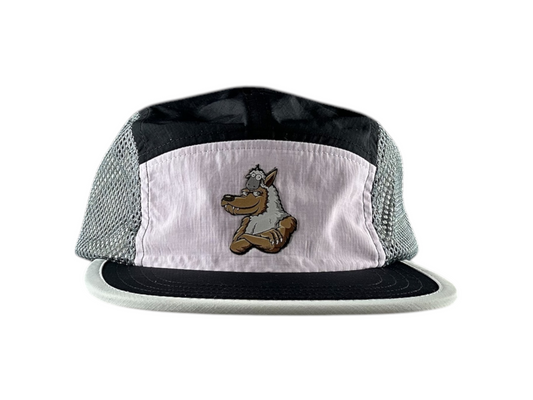 Water Repellent 5 Panel Nylon Mesh Camper Hat - Black/Pink