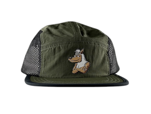 Water Repellent 5 Panel Nylon Mesh Camper Hat - Olive