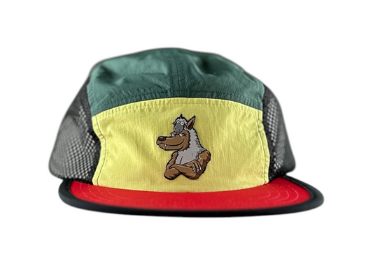 Water Repellent 5 Panel Nylon Mesh Camper Hat - Red/Yellow