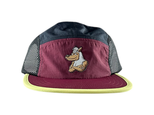 Water Repellent 5 Panel Nylon Mesh Camper Hat - Wine