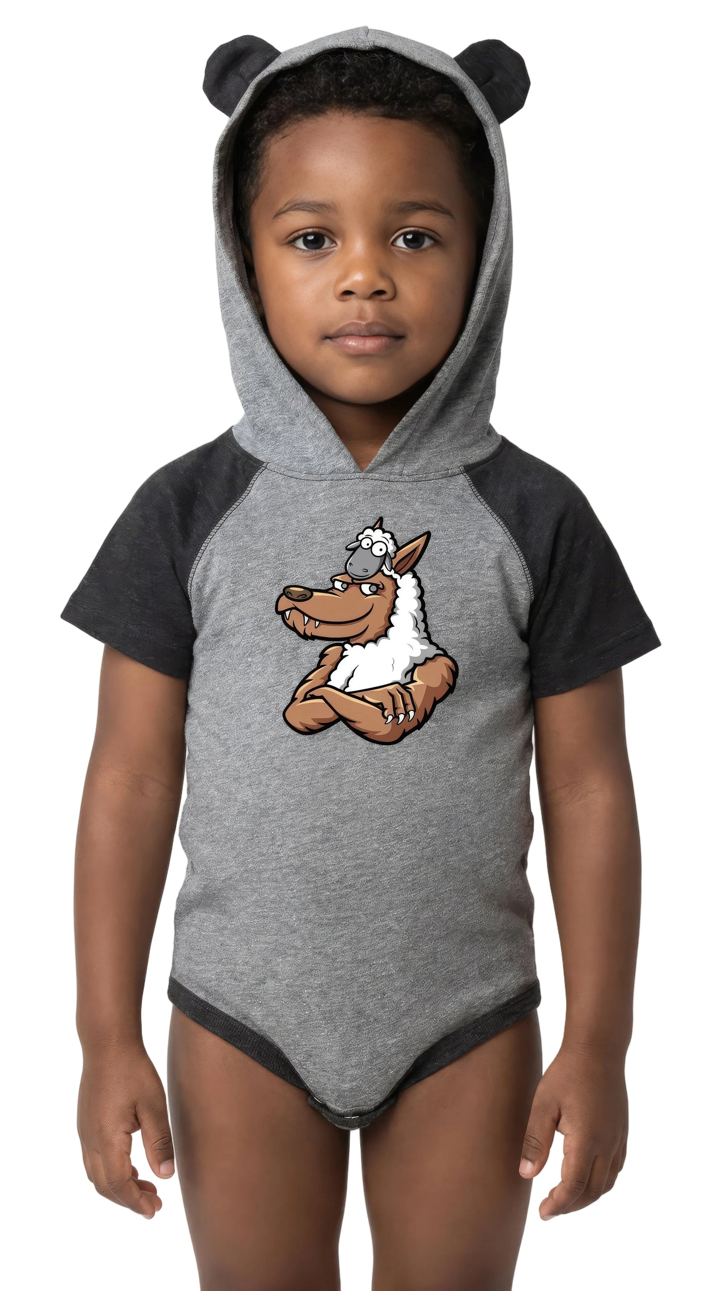 INFANT HOODED HALF WOLF & SHEEP BODYSUIT W/ EARS