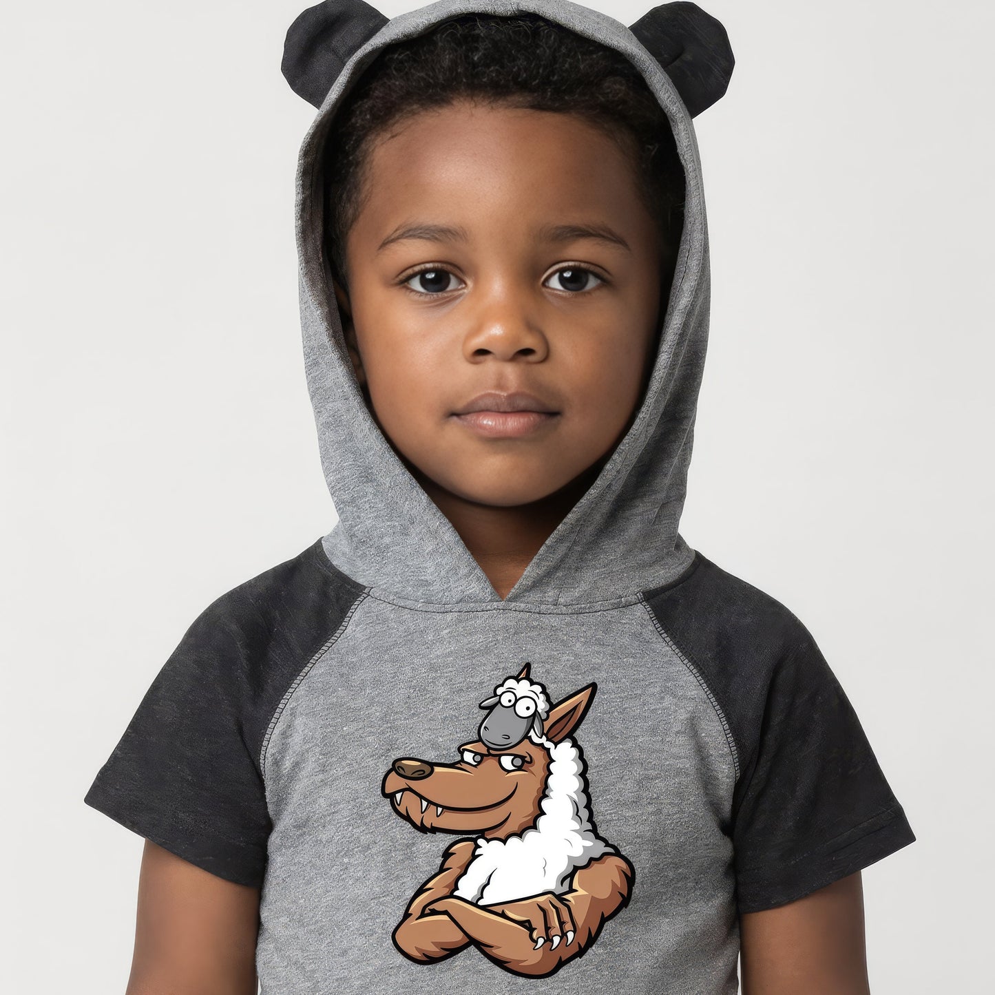 INFANT HOODED BODYSUIT W/ EARS - HALF WOLF & SHEEP