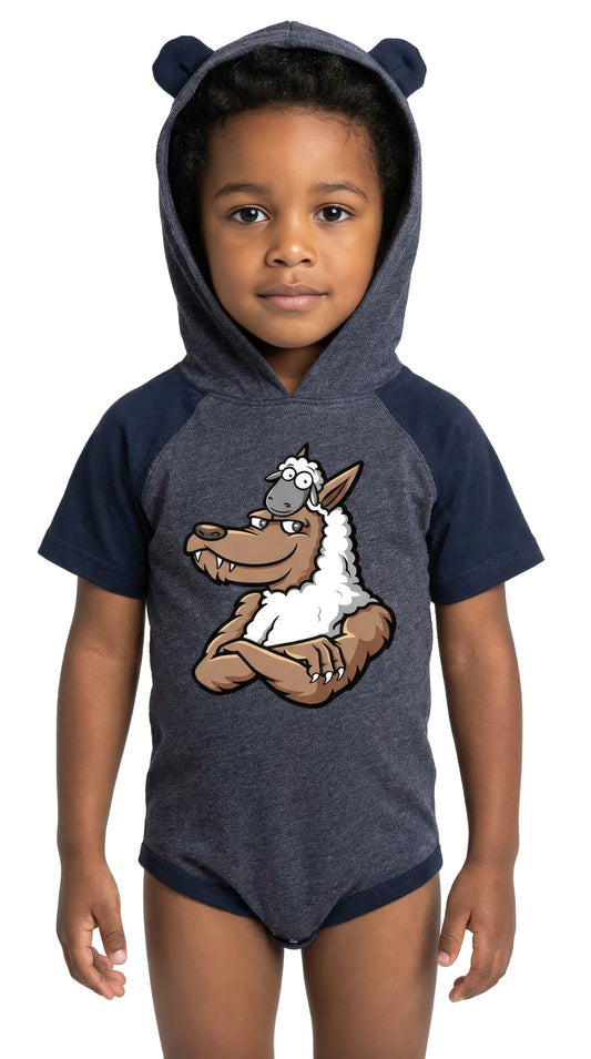 INFANT HOODED HALF WOLF & SHEEP BODYSUIT W/ EARS