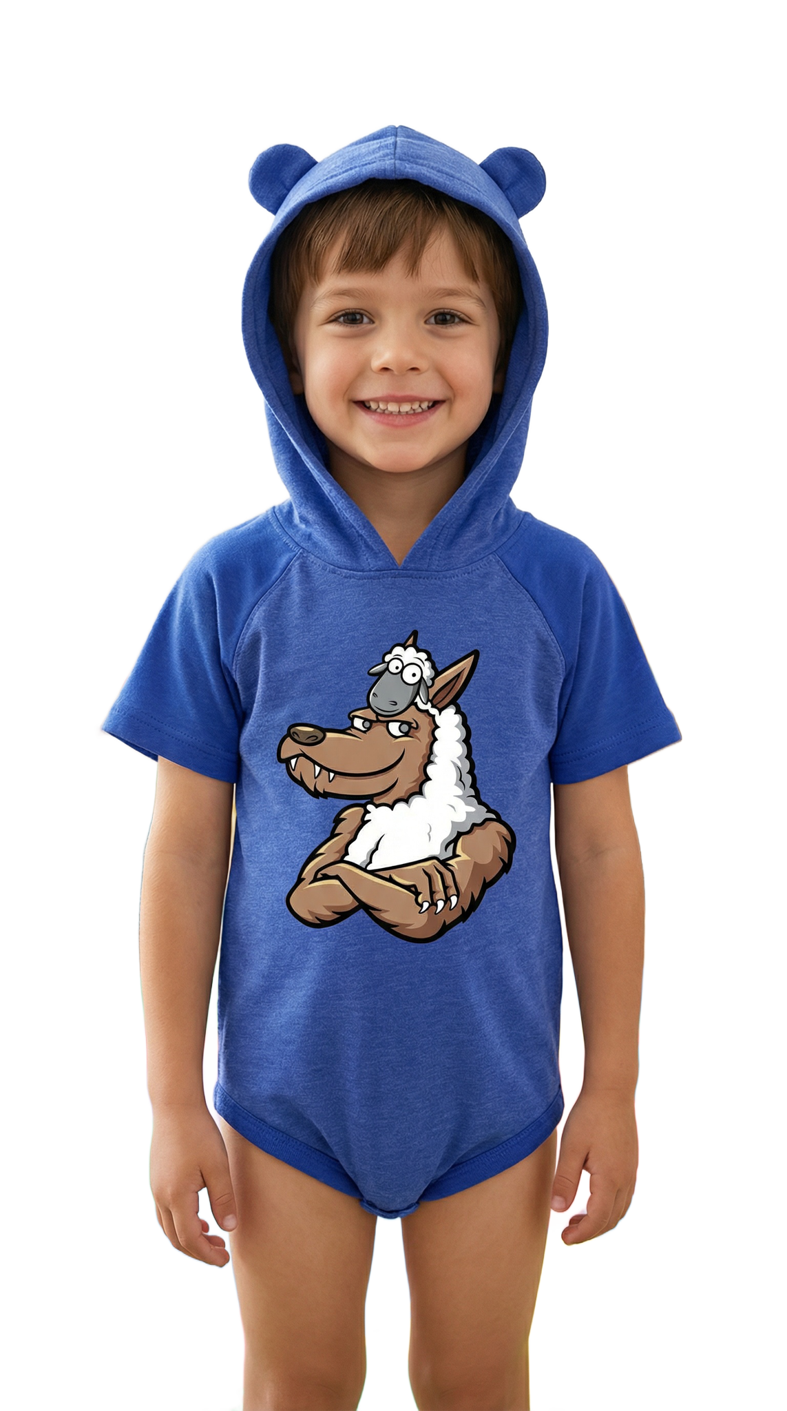 INFANT HOODED BODYSUIT W/ EARS - HALF WOLF & SHEEP