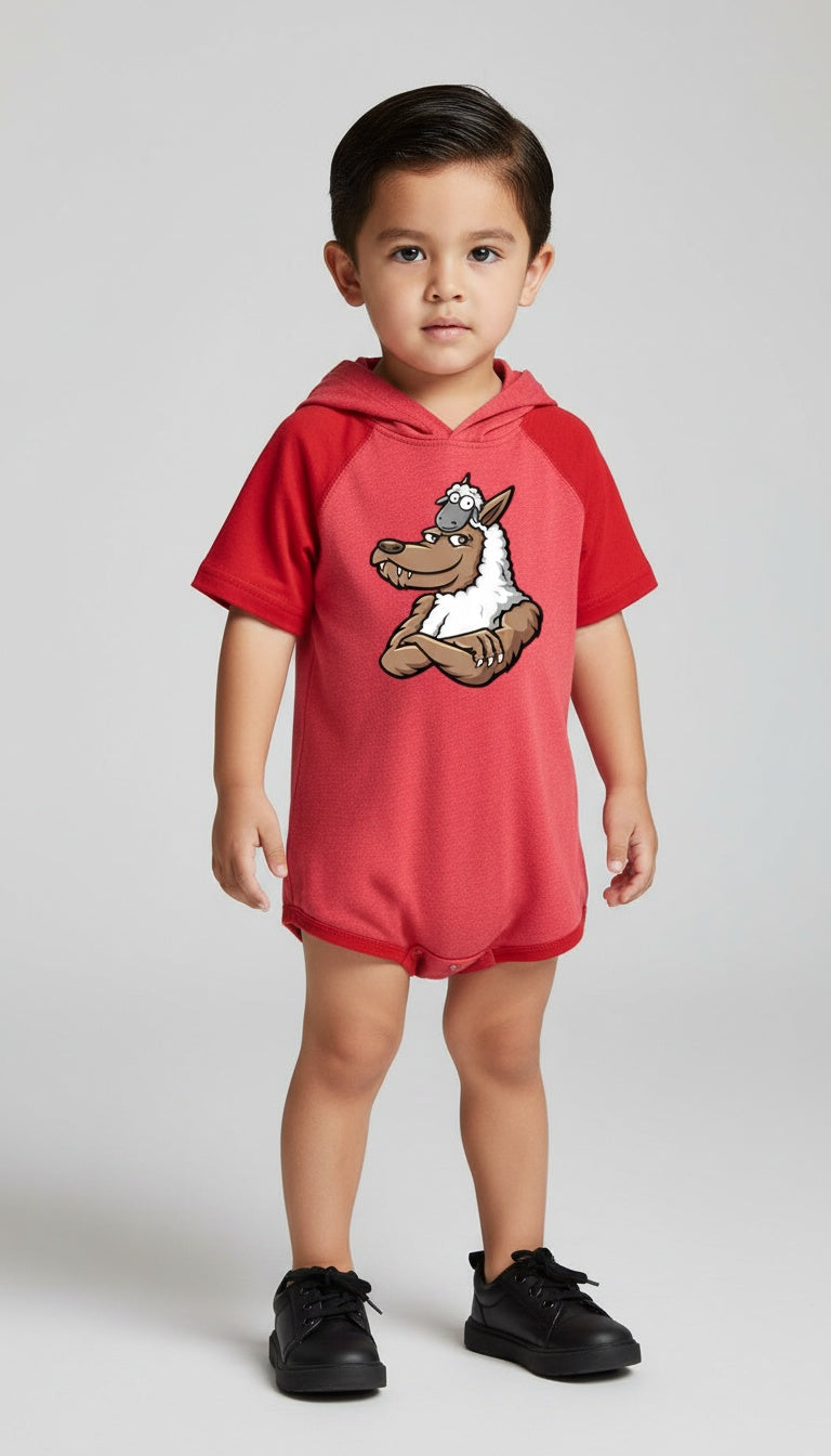 INFANT HOODED BODYSUIT W/ EARS - HALF WOLF & SHEEP