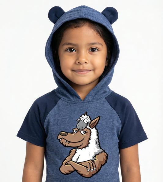 INFANT HOODED BODYSUIT W/ EARS - HALF WOLF & SHEEP